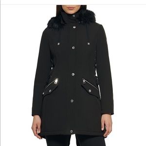 Guess Single Breasted Water Resistant Faux Fur Trim Hooded Parka Coat